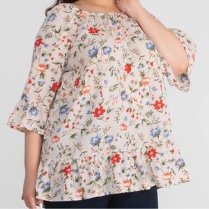 Kiyonna Felicity Casual Tunic 1X Ivory Floral Print